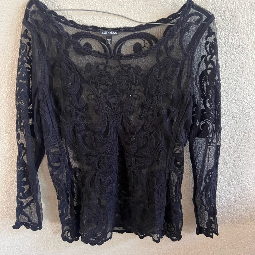 Express Black Sheer Lace Long Sleeve Top